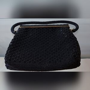 Beaded Evening Bag, Vintage 50's, Black Micro Beaded Purse